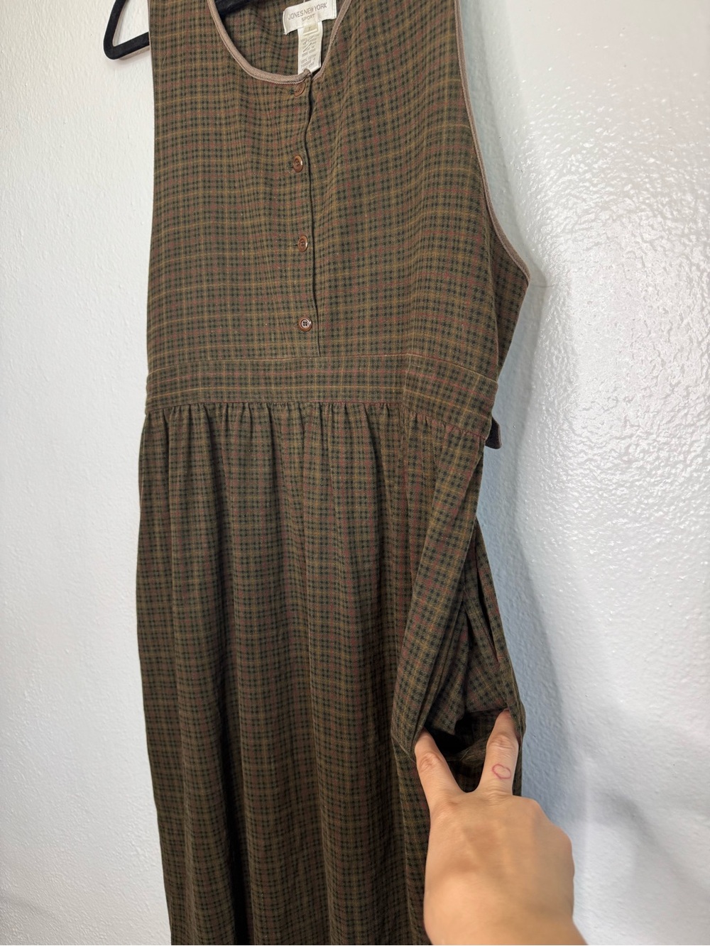 Jones New York - Vintage Sleeveless Brown Plaid Midi Dress 100% Cotton - Picture 7 of 12